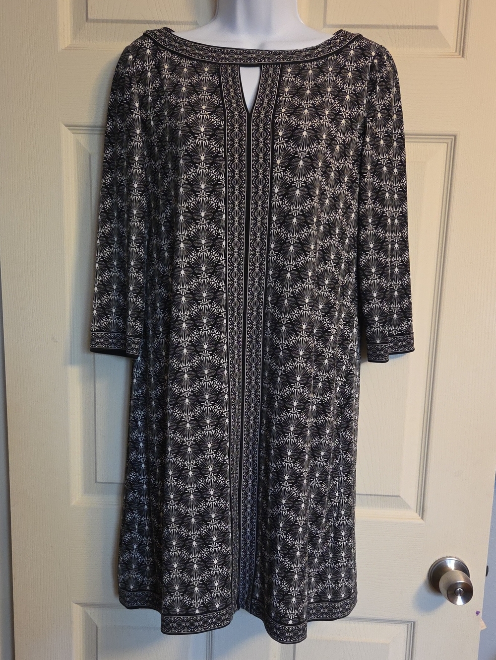 Wisp Petites Black & White Printed Keyhole Tunic Dress Size 10P